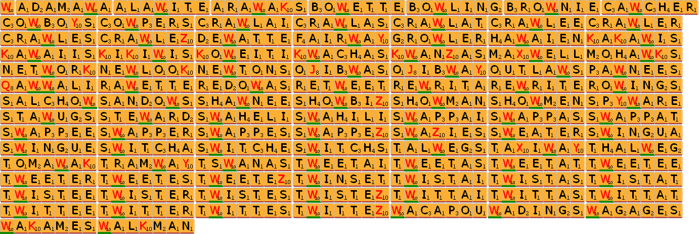 Liste des 151 mots de 7 lettres avec W
