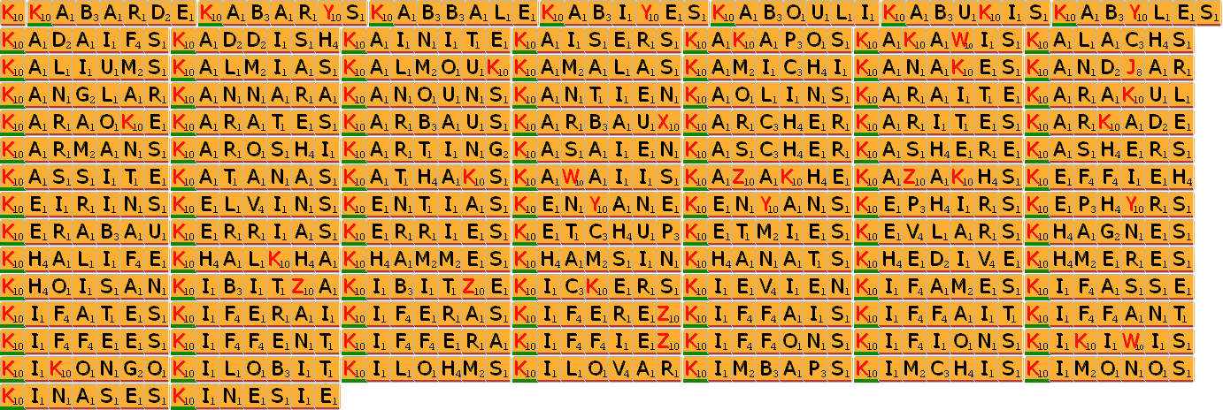 Liste des 164 mots de 7 lettres débutant par K