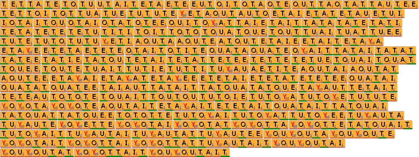 Liste des 154 mots avec comme seule consonne T